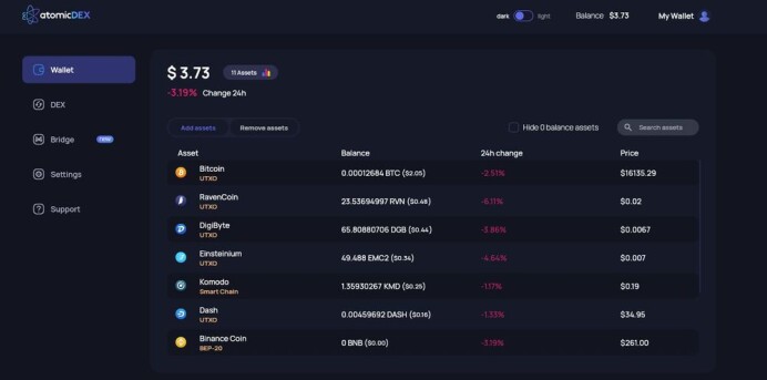 AtomicDEX wallet view