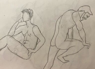Briden in two poses - 3-minute timed pencil sketches