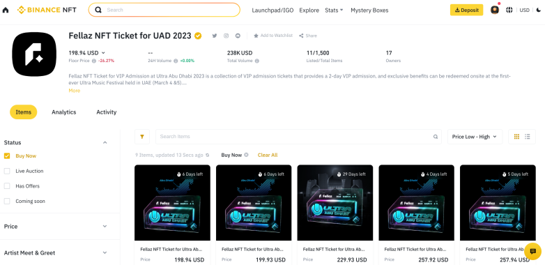 Binance listing page