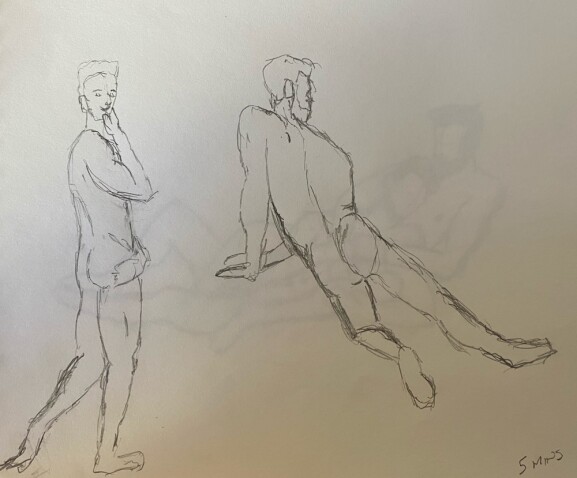 Ahmad and Joe posing separately - 5 minute timed pencil sketches