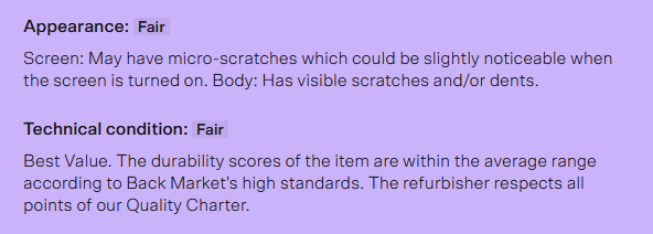 Backmarket Grading Sample