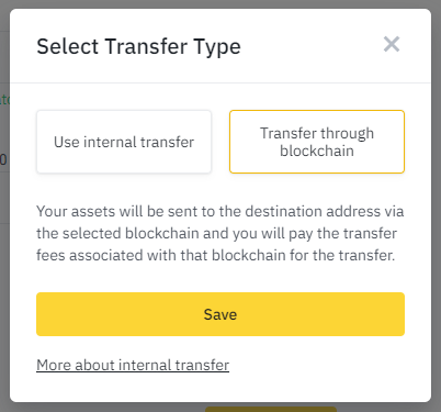 Transfer through blockchain on Binance