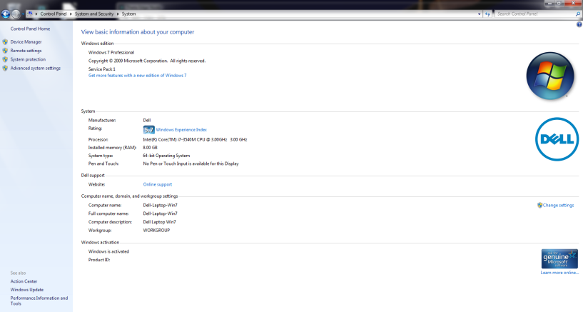 Dell Laptop Specs