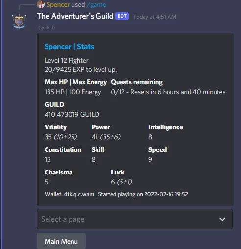 TAG Character sheet