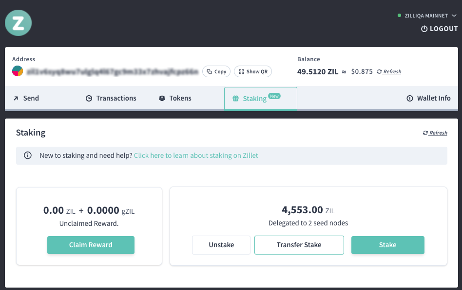 Zilliqa (ZIL) Staking with a Ledger Nano