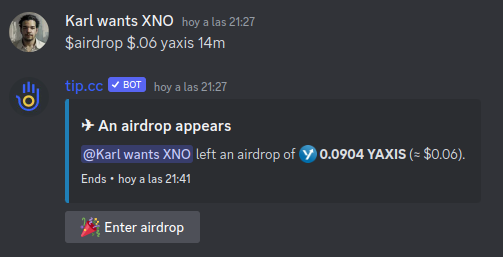 a tip.cc user making an airdrop