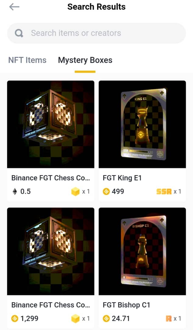 Binance NFT for games interest (chess)