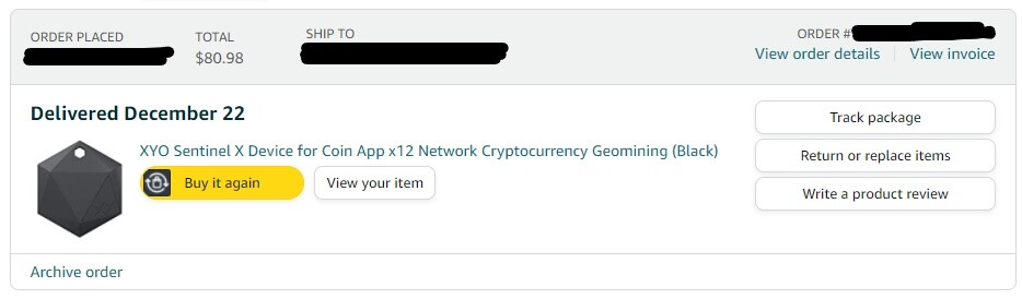 SentinelX BLE ordered from Amazon