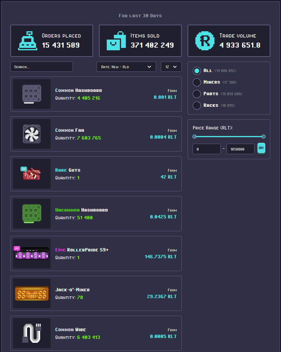 Rollercoin - Marketplace common filter setup