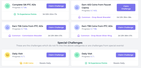 The site also has challenges which can give you experience + coins