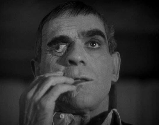 Karloff discovers his disfigured face.