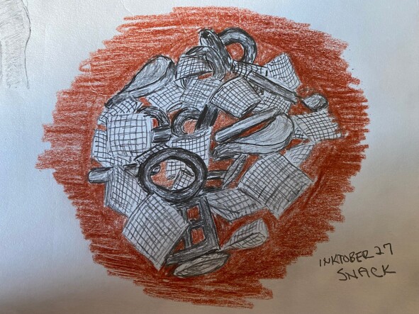 Chex Mix - pencil with colored pencil background