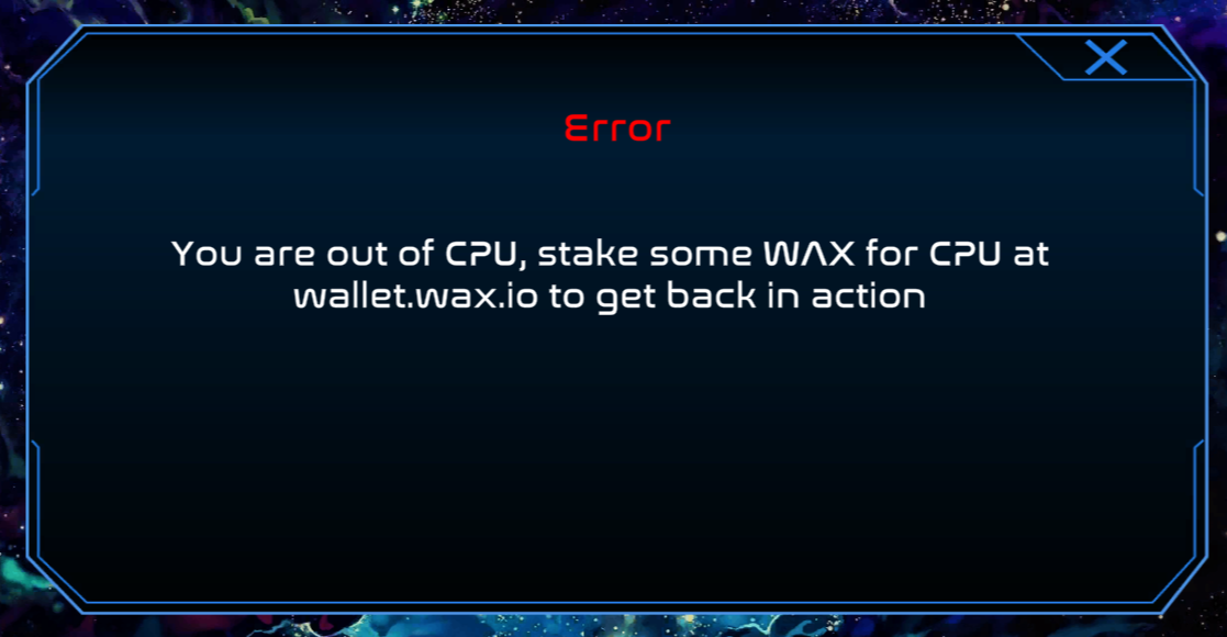 Alien Worlds CPU error