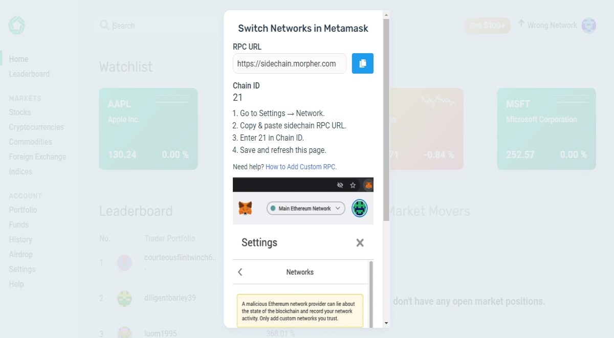 MetaMask wallet network change