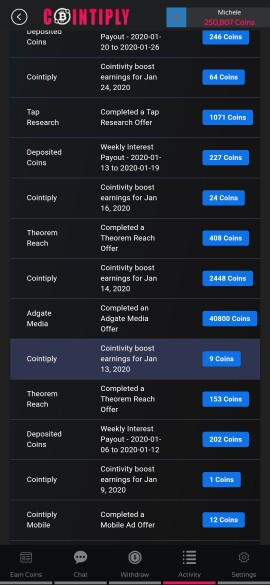 a list of reward on Cointiply