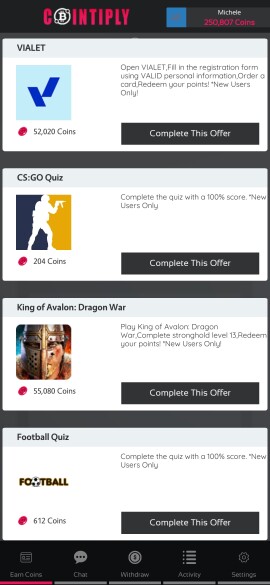 some offers you can complete on Cointiply