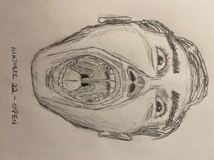 Face of man screaming - pencil sketch