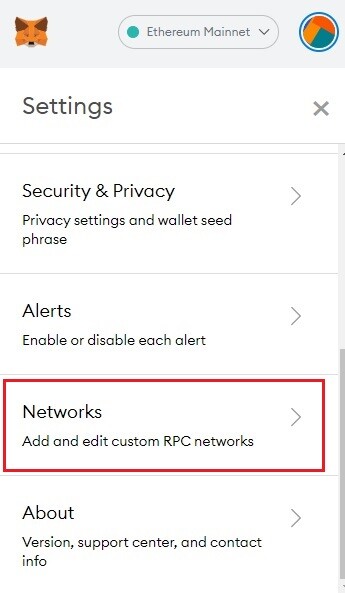 Metamask networks