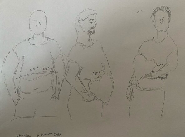 Daniel in three poses: 2-minute timed pencil sketches