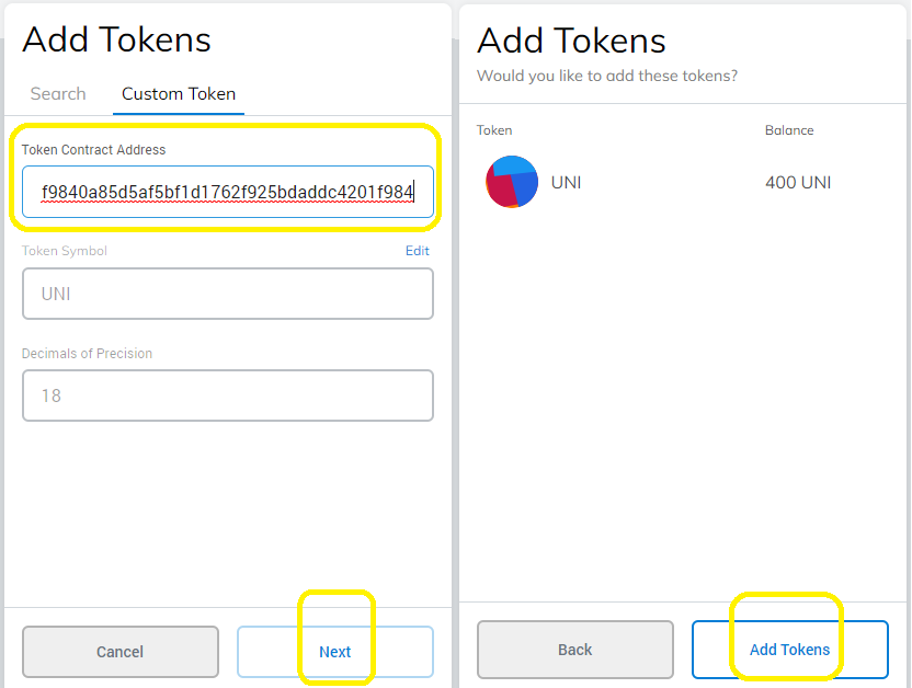 add uni token
