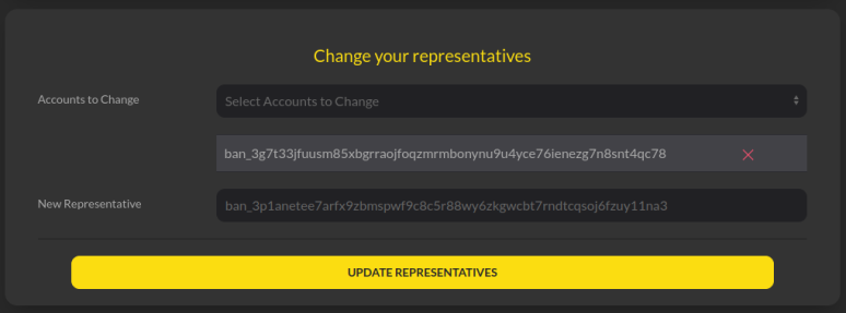 Change representative view from BananoVault webpage