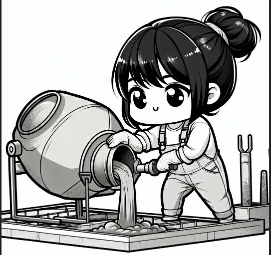 Girl pouring concrete