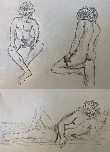 Jerome in three poses - 10 minute timed pencil sketches