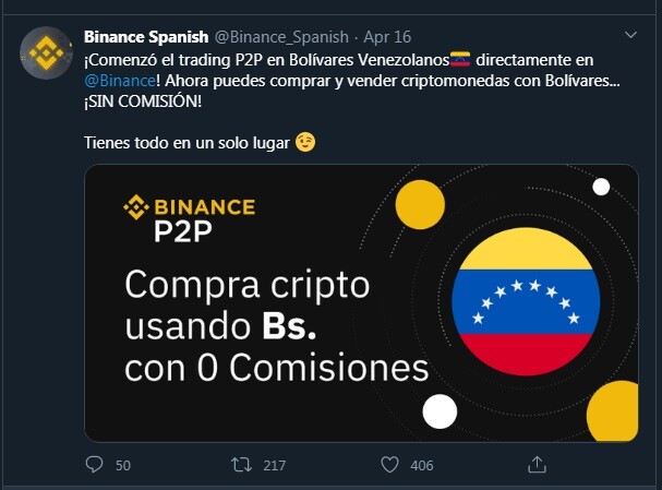 https://twitter.com/Binance_Spanish/status/1250804765585477634?ref_src=twsrc%5Etfw%7Ctwcamp%5Etweetembed%7Ctwterm%5E1250804765585477634&amp;ref_url=https%3A%2F%2Fportaldobitcoin.com%2Fbinance-abre-plataforma-p2p-para-negociar-criptomoedas-na-venezuela%2F