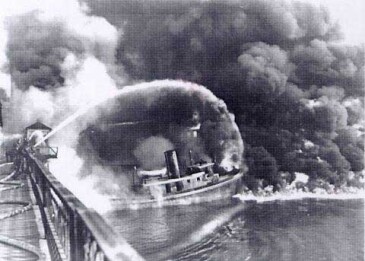 The Cuyahoga River burns because it's so polluted.