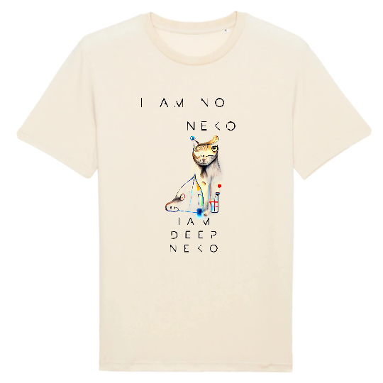 a t-shirt with an ai generated cat and a sentence saying