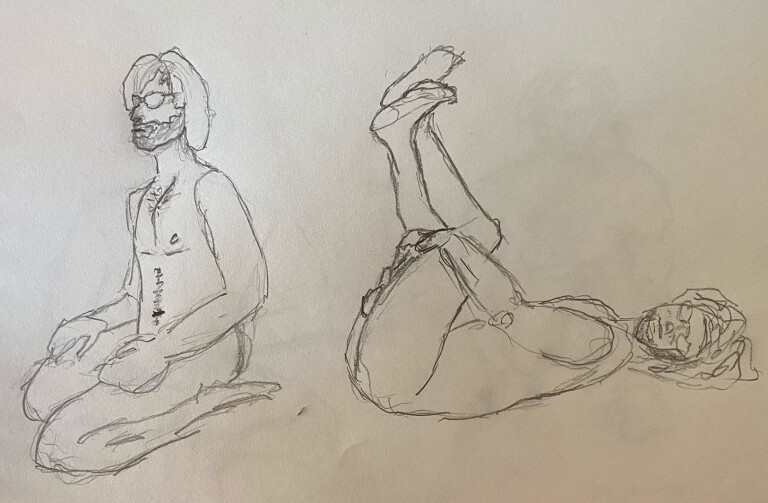 Josh in two poses - 5 minute timed pencil sketches