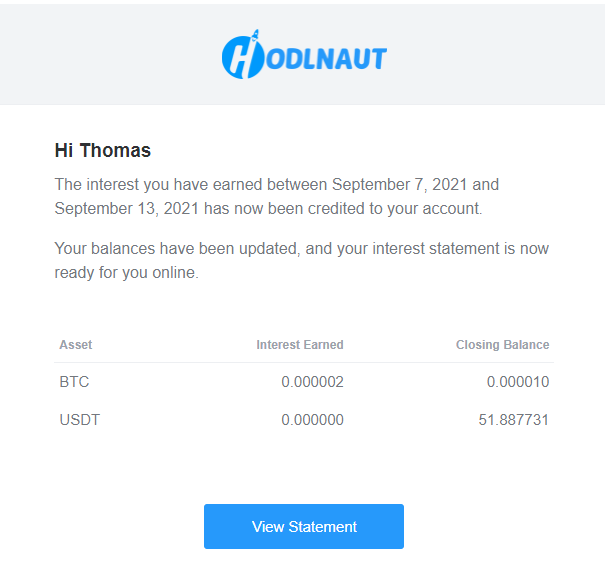 HODLN Email Statement Example