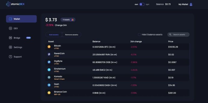 AtomicDEX wallet view