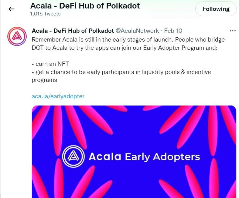 Acala Platform’s DEFI functions have rolled out with early adopter