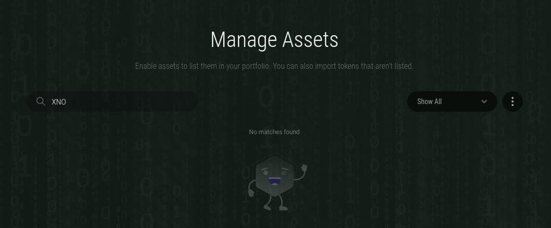 Exodus cannot find a Nano (XNO) Asset
