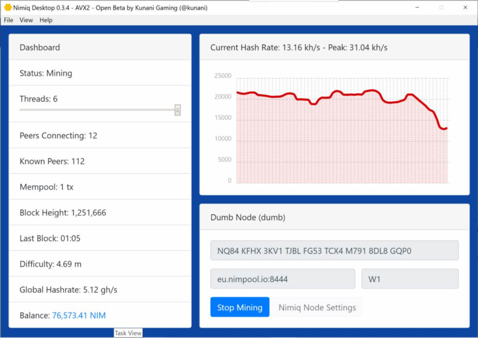 NIM desktop miner