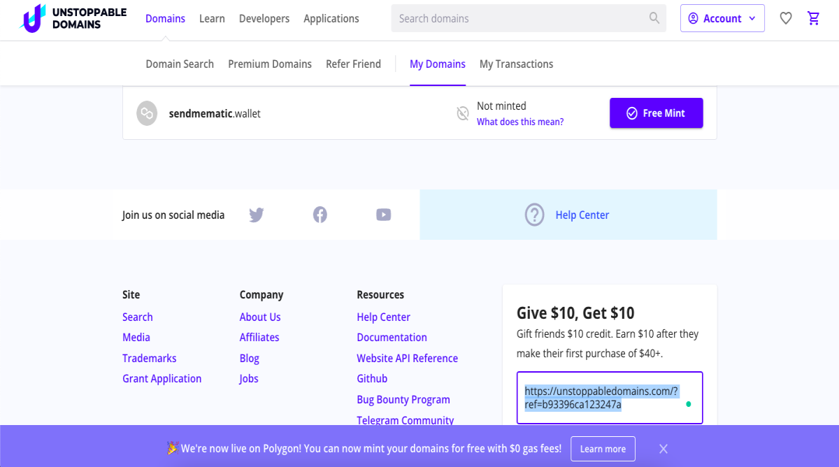 Unstoppable domains free mint