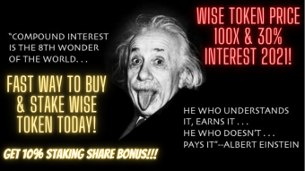 Wise Token Price 100x and 30% Interest in 2021! FAST Way to BUY & STAKE Wise Token Today! Get 10% Staking Share Bonus!!!