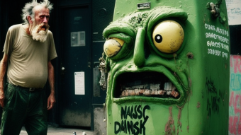 Delirium at the Bottle Bank | Delirium am Altglascontainer | Ai Art on NFTShowroom & Artstation