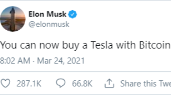 Elon Musk says people can now buy a Tesla with bitcoin