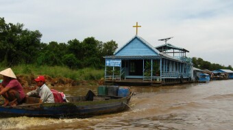 A floating catholic church on the Tonle Sap