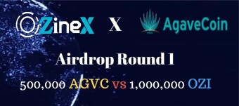 Ozinex and AGVC Airdrop Round 1/ Value: 170 OZI [$17] + 300 AGVC [~$3.4] / No Referral Program