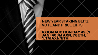 Axion Auction Day 49 (1 Jan) 403M AXN, 78ETH, 1.1M AXN/ETH! New Year Staking Blitz Vote and Price Moves Higher!
