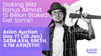 Axion Auction Day 77 (29 Jan) 342M AXN, 69ETH, 4.7M AXN/ETH! Stake Blitz Near 15 Billion! Get Some!