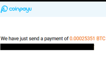 20th payment received from CoinPayU + 0.00025351 BTC | total paid 0.00294884 BTC 