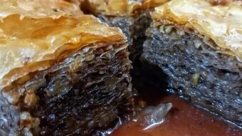 Foodbook #1275  karydopita with syrup