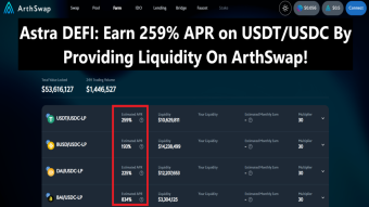 Astra Network Defi: Earn 259% APR on USDT/USDC By Providing Liquidity On ArthSwap