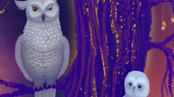 Digital art_2020. Blue Owls in the Singing Forest