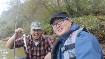 Friends on a canoe