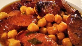Foodbook #396 Sausage and spinach chickpea stew